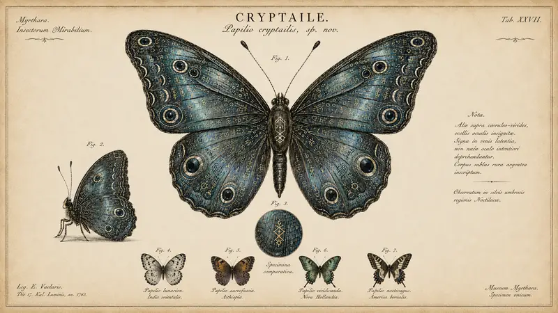 Planche naturaliste du Cryptaile (Papilio cryptalis) — esquisse d'atelier